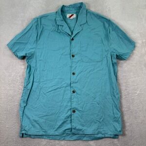 Best Made Co Mens L‎ Button Down Shirt Short Sleeve Camp Collar Linen Blend Blue
